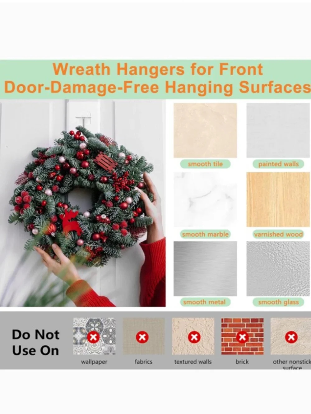 2/$16 💥🆕 10pk Heavy Duty Wreath Hangers Front Door Clear Adhesive Hooks | 7334